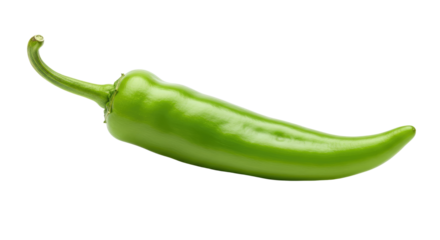 Glossy Green Anaheim Pepper with Curving Stem Isolated CloseUp