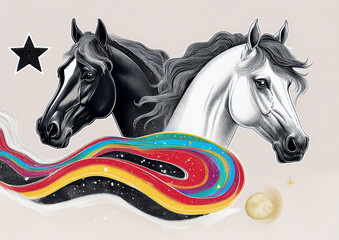 馬の版画風イラスト　干支の午