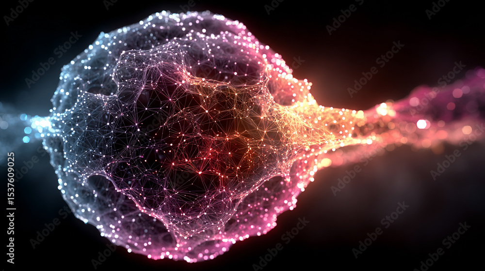 Aufkleber a glowing wireframe sphere pulsates with digital-coded lights against a dark background, symbolizing