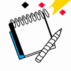 Spiral Notebook, Pen, and Colorful Design Elements