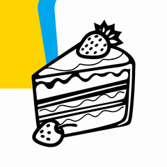 Delicious Strawberry Cake Slice Drawing, Bakery Illustration