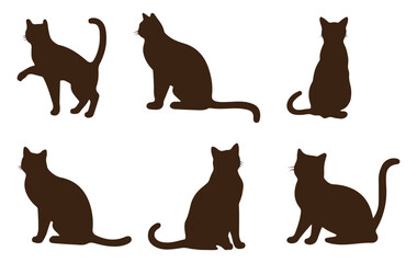 Vector set silhouette of the cat sitting, isolated on white black color cute kitten