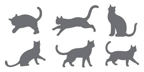 Cat silhouettes set, large pack of vector silhouette design, isolated white background