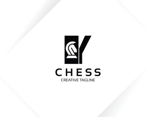 Letter Y chess logo design template. Monogram knight logo