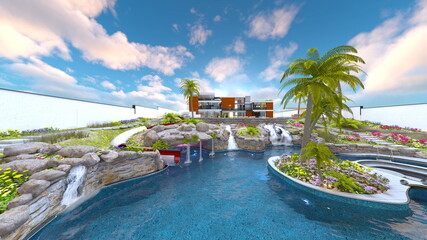 リゾートホテル　3DCGレンダリング