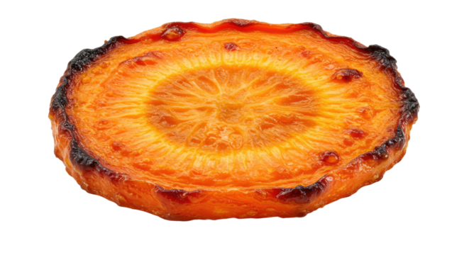 Roasted Carrot Slice with Charred Edges and Concentric Rings Detail.