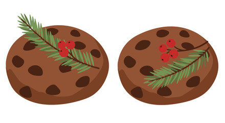 Christmas Chocolate Chip Cookies with Pine and Berries

