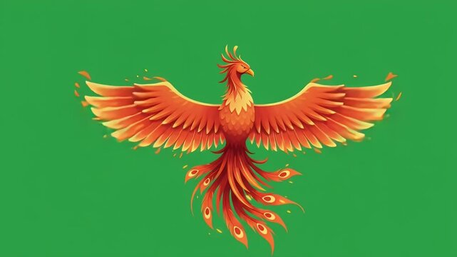 Majestic Phoenix: Animated Rebirth and Flight on Green Screen