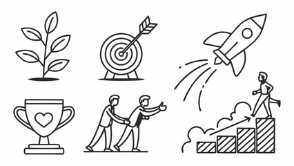 Growth, Success, and Teamwork Achieving Business Goals Illustrations