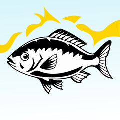 Black and White Fish Illustration, Aquatic Animal Graphic