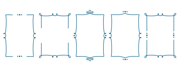 Set of  vertical vintage frames isolated. Doodle Hand drawn line art border  for text. Blue classic simple frame template. Vector illustration for menu, stamp, wedding invitation, birthday card