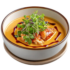 Thai Lobster Tom Kha Soup with Coconut Cream and Fresh Microgreens Garnish