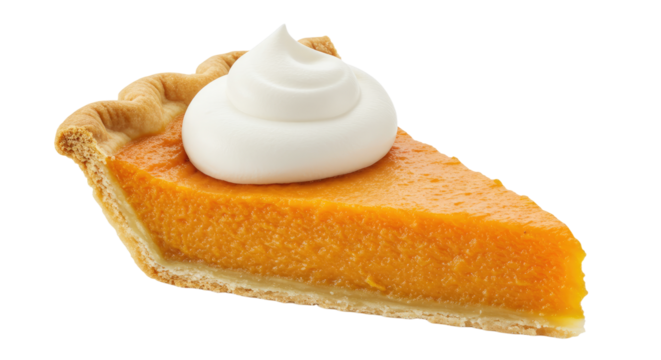 Slice of Sweet Potato Pie with Swirl of Whipped Cream Topping