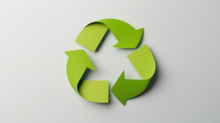 A detailed illustration of a green circular recycling symbol on a pure white background, minimalist style, Simplified flat paper art illustration of