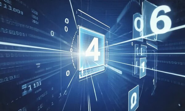 Digital data visualization with glowing numbers and lines representing technology concepts