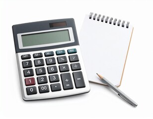 calculator and pen on white background
