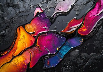 A close-up of an oil slick on the asphalt
