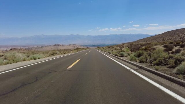 Eastern Sierra Bishop Highway 168 Eastbound 01 Driving Plate Sierra Nevada Mts California USA