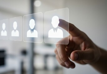 Hand selecting a candidate from virtual profiles, online recruitment concept