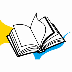 Open Book Illustration, Blank Pages, Yellow Blue Background