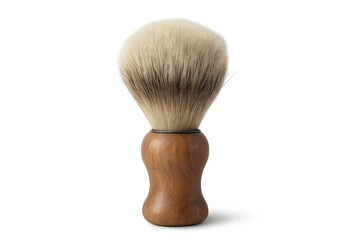 Wooden-handled shaving brush featuring natural bristles, highlighting traditional grooming tools against clean transparent background