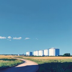 Obraz premium Peaceful Rural Oil Storage Facility Landscape
