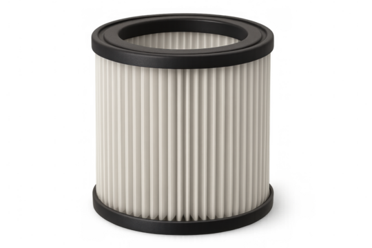 Cylindrical hepa filter with black caps on a transparent background, ideal for air purifiers and hvac systems, ensuring clean and healthy air