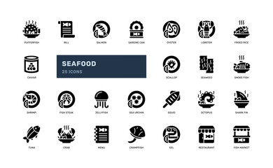 Fototapeta premium Seafood Icon Set Featuring Fish Dishes and Marine Food Items