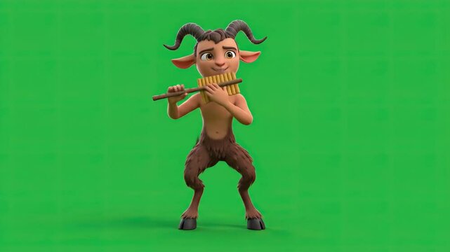 Mischievous faun or satyr character beckoning on a green screen.