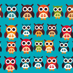 Colorful Owl Pattern Background - Cute Cartoon Owls Seamless Design - Whimsical Owl Illustration for Crafts and Digital Projects - Bright and Playful Bird Art
