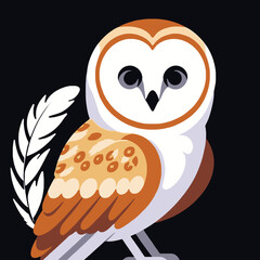 Obraz premium Cute Barn Owl Illustration-Whimsical Bird Art with Feather Detail-Colorful Cartoon Owl Image for Kids-Educational Wildlife Picture