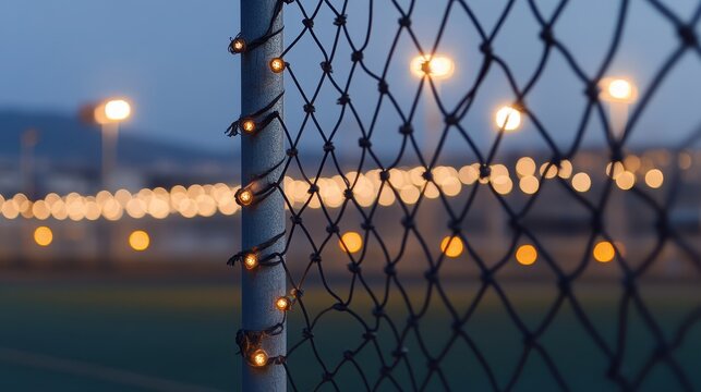 Soft Evening Lights on a Chain Link Fence with Blurred Background