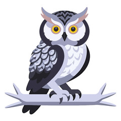 Fototapeta premium Cartoon Owl Illustration-Cute Owl on a Branch-Vector Owl Image for Kids-Educational Owl Graphic-Owl Art for Children-Whimsical Owl Design