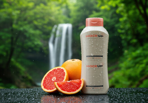 Pummelo Citric Shampoo Beauty Bottle on Forest Mockup