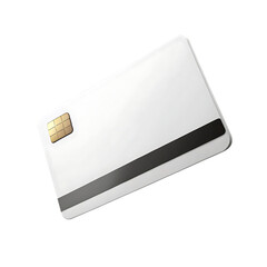 Credit Card Detail: A blank credit card featuring a magnetic stripe and a microchip, isolated and ready for financial concepts.