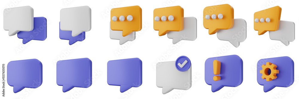 Poster 3d chat checkmark settings speech talk speech conversation message discussion bubble icon set bundle