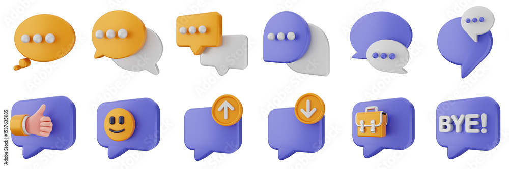 Poster 3d chat like download upload file bye speech talk speech conversation message discussion bubble icon