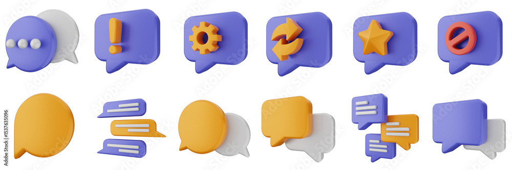 Poster 3d chat speech block star favorite settings talk speech conversation message discussion bubble icon 