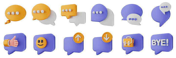 3d chat like download upload file bye speech talk speech conversation message discussion bubble icon set bundle illustration