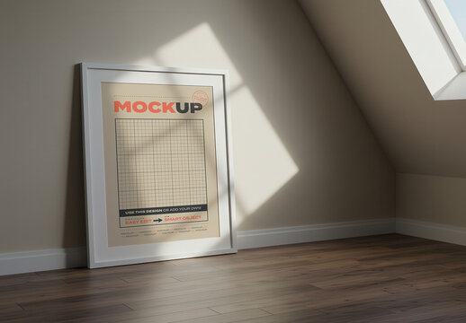 Simple Vertical Frame Poster Mockup on Attic