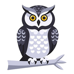 Naklejka premium Cartoon Owl Illustration-Cute Bird Perched on Branch-Wildlife Art for Kids-Educational Resources-Animal Clipart-Owl Design-Nature Illustration-Birdwatching Themes