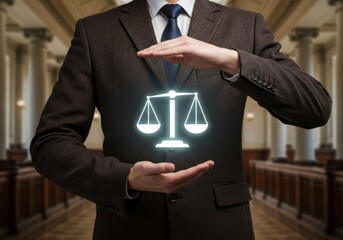 Lawyer holding scales of justice, legal representation and protection concept