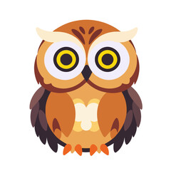 Naklejka premium Cute Brown Owl Illustration- Adorable Cartoon Owl with Big Eyes- Whimsical Owl Vector Design for Kids- Educational Owl Graphics for Children- Owl Clip Art Image