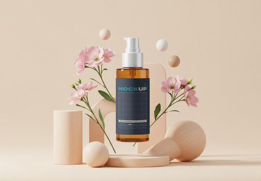 Spray Flower Cosmetic Label Mockup