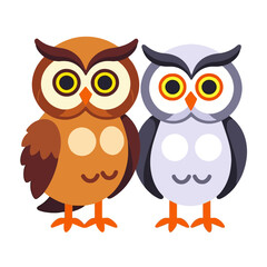 Obraz premium Cute Cartoon Owls Illustration-Two Adorable Owls with Big Eyes-Perfect for Kids Designs-Owl Vector Graphic-Whimsical Owl Characters-Friendly Owl Artwork