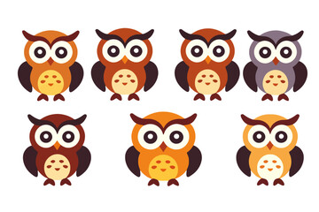 Obraz premium Cute Cartoon Owls in Various Colors- Whimsical Owl Illustration- Ideal for Kids Crafts- Digital Art Featuring Adorable Owls- Perfect for Educational Resources- Creative Owl Design