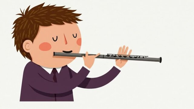 Harmonious Melody: A charming illustration captures a young person engrossed in playing the flute, symbolizing music and artistic expression.
