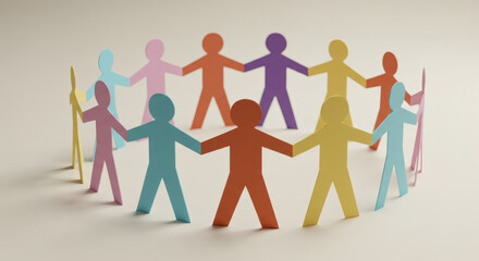 A group of paper people coming together. Community and friendship concept 07