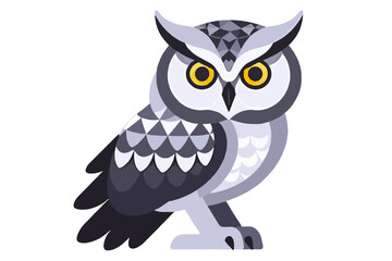 Obraz premium Illustration of a Wise Owl with Geometric Patterns-Stylized Owl Graphic with Yellow Eyes-Cute Owl Character Design for Kids and Adults