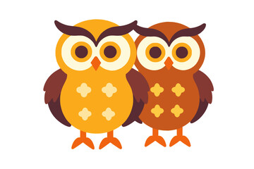Naklejka premium Two Cute Cartoon Owls Illustration- Adorable Birds with Big Eyes and Colorful Plumage- Owl Art for Children's Books and Educational Materials